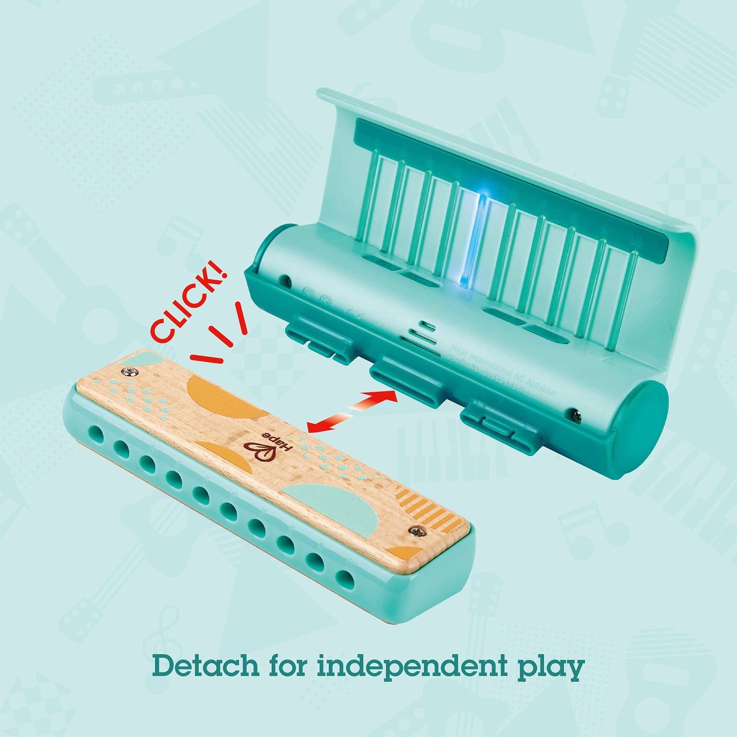 Hape Learn with Lights Harmonica - USB Rechargeable, Natural Wood, Model E0623, Musical Instrument for Kids