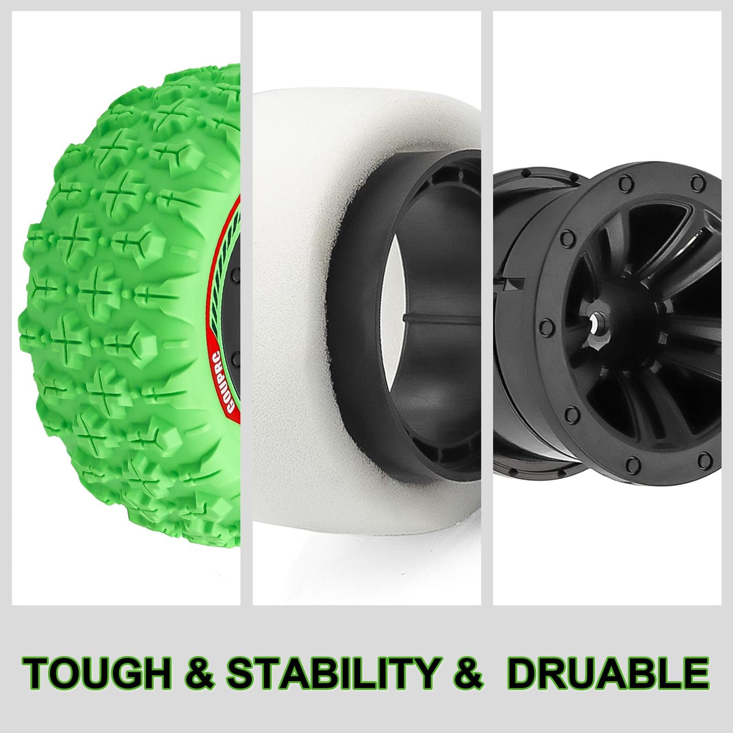 GOUPRC 12mm Hex RC Wheel Tires Set, 3.26 * 1.67 Inches 4PCS Swamp Claw Mud Terrain Tires Accessories for 1/14 1/16 RC Car Crawle