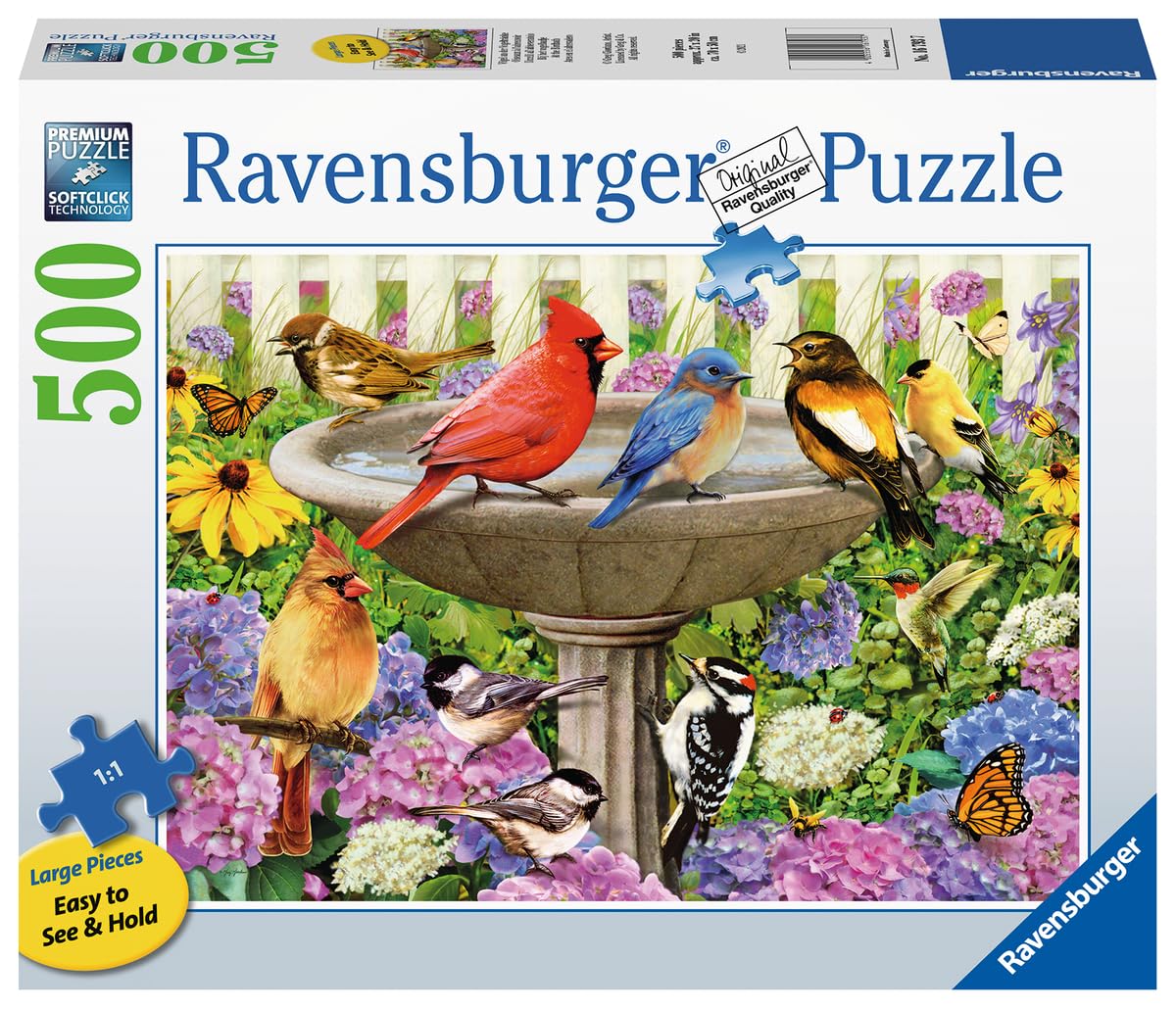Ravensburger At The Birdbath 500-Piece Large Format Jigsaw Puzzle | Unique Softclick Technology | Vibrant, Glare Free | Suitable For All Ages | Fsc Certified