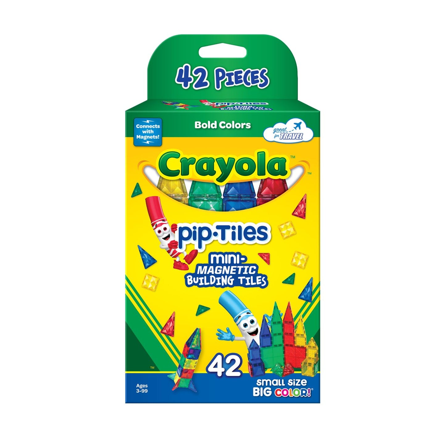 Createon Crayola Mini Magnetic Pip-Tiles, Building Set For Kids, Magnetic Building Toys For Kids, Stem Travel Toys For Boys And Girls Ages 3+, 42-Piece Set (Bold)
