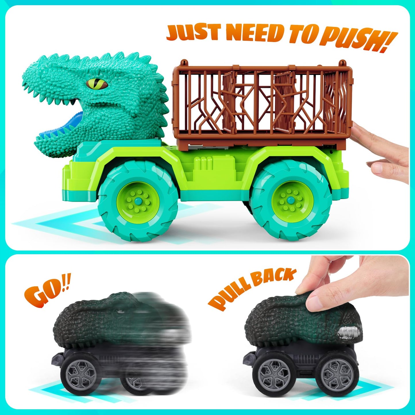 JoyBuilders 18 in 1 Dinosaur Toys for Kids 3-5, Dinosaur Truck Toys for Kids with 2 Pull Back Cars, 8 Dino Figures, Dinosaur Toy