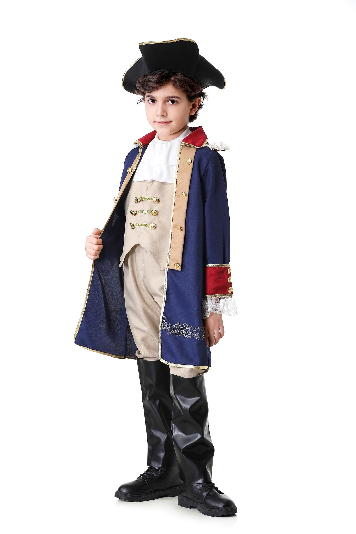 Colorful House George Washington Costume Kids Colonial Outfits Boys American Revolution Historic Navy Blue(13-14Y,Blue)