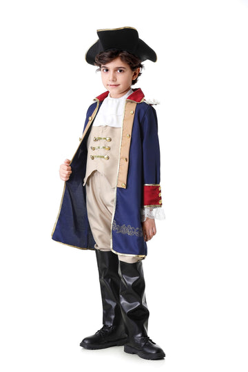 Colorful House George Washington Costume Kids Colonial Outfits Boys American Revolution Historic Navy Blue(5-6Y,Blue)