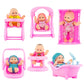 PowerTR 6 Sets of Mini Baby Dolls Collection with High Chair  Cradle  Walker  Swing  Bathtub and Baby Seat for Kids (2 Packs)