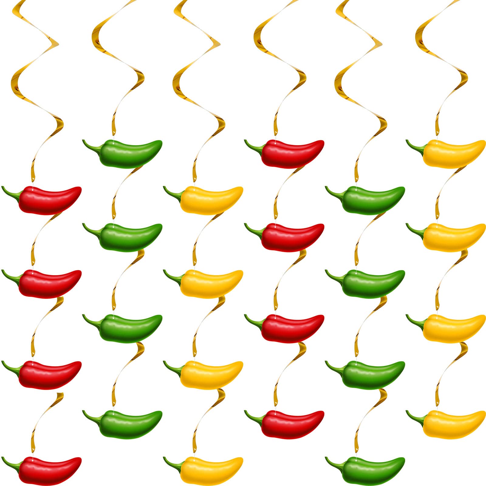 30 Pieces Chili Pepper Whirls Cinco de Mayo Pepper Decorations for Fiesta Party Mexico Spiral Hanging Party Streamers for Decor 