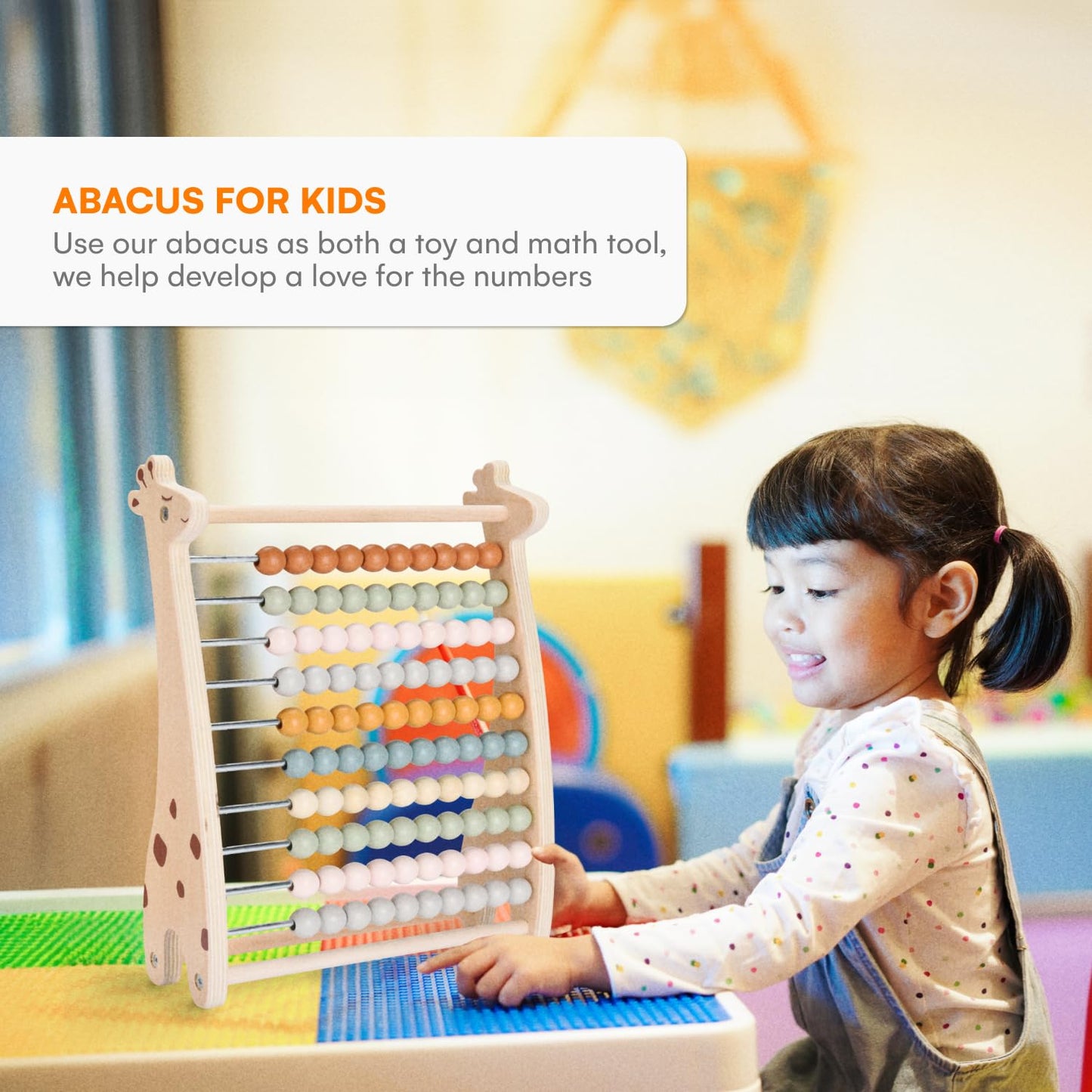 Abacus For Kids - Math Counting Toy Made Of Wooden Beads And Rack - Children'S Wood Number Counters For Teaching Addition, Subtr