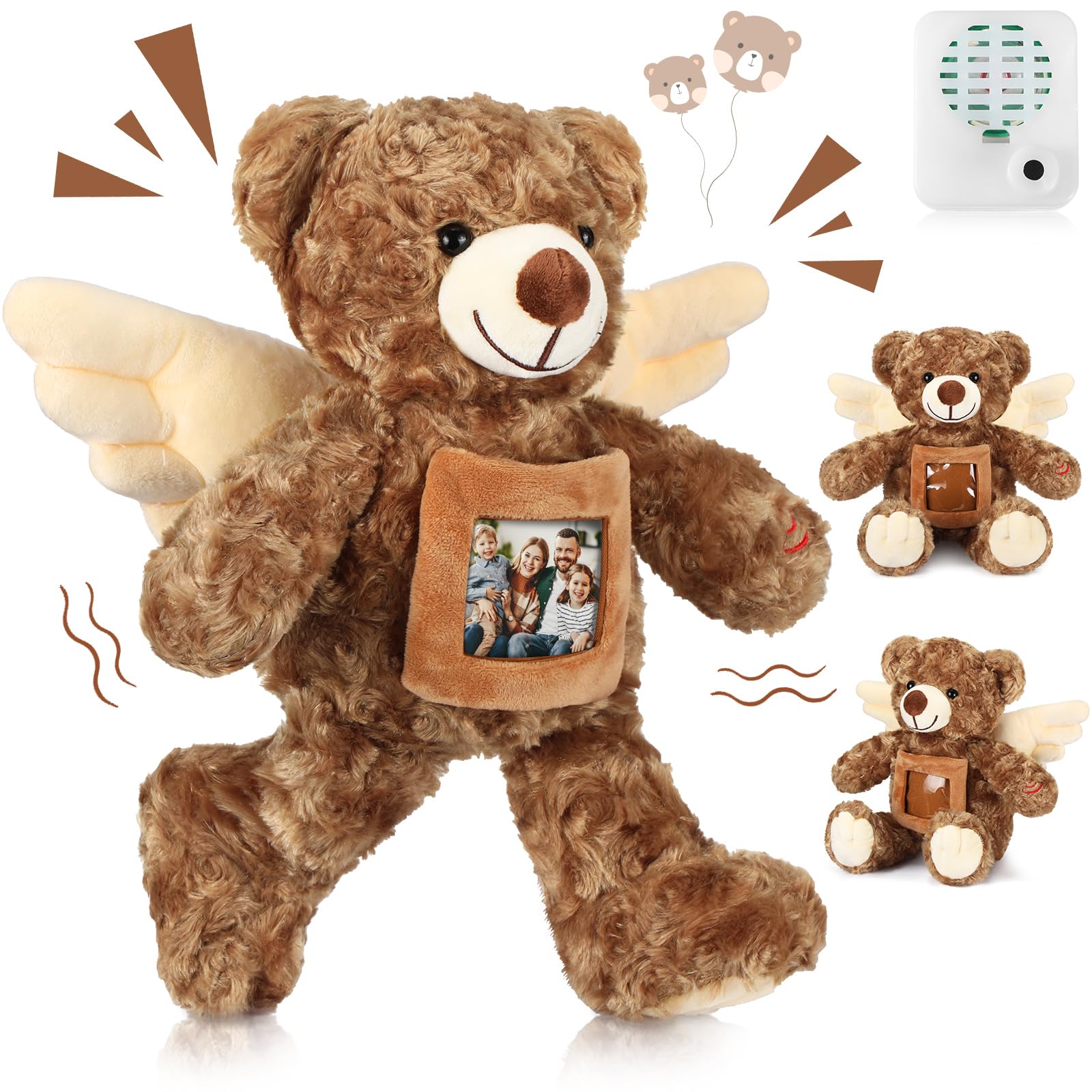 Leyndo Angel Remembrance Bear Plush Stuffed Animal With Recorder 12 Inch Voice Recording Dolls With A Picture Frame Memorial Toy For Family Baby Shower Birthday Party Gifts(Dark Brown)