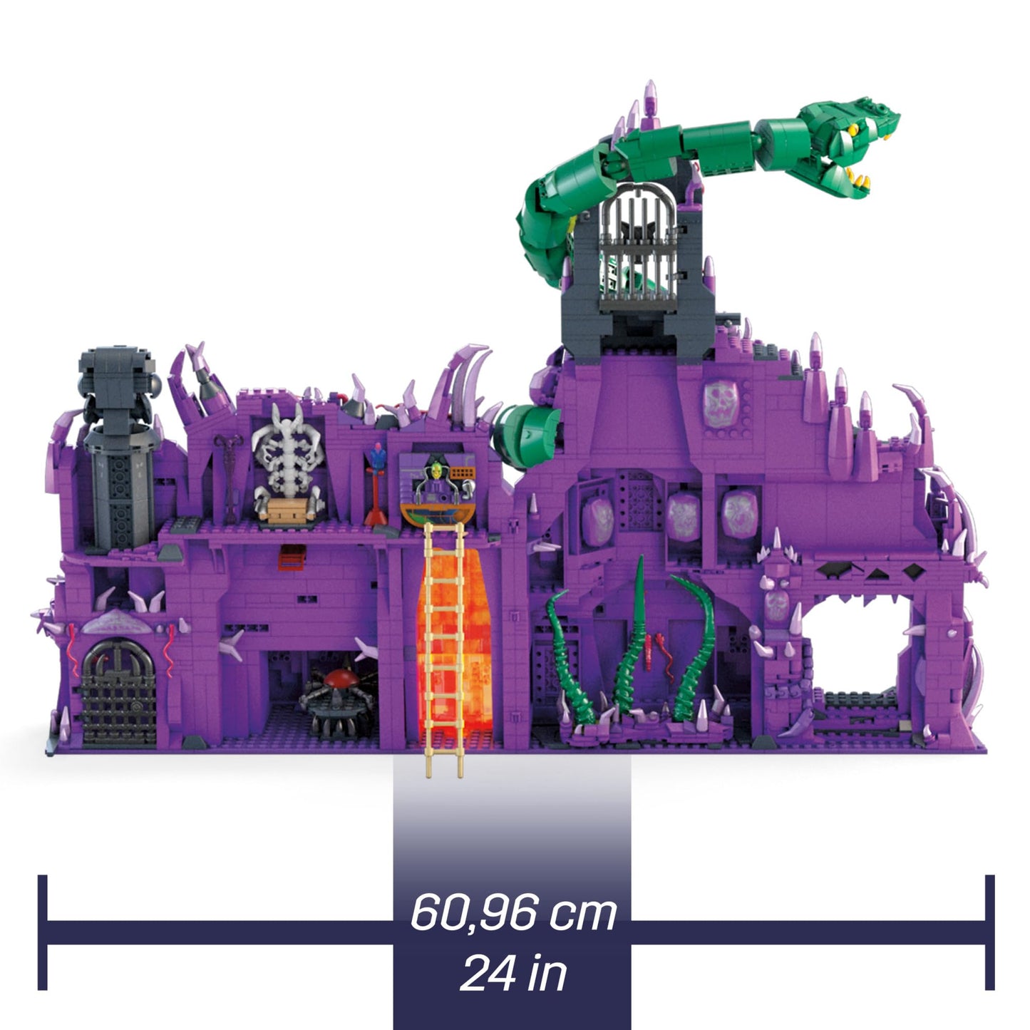 Mega Masters of The Universe Building Toys Set - Snake Mountain, 3802 Pieces, 24" Wide, 6 Micro Action Figures, Multicolor, Model HHD16