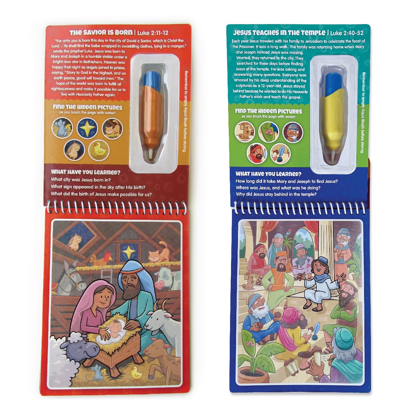 Kangatoys Aqua Brush 2 Pack Of The New Testament Color With Water Activity Book, Bible School, Preschool, Elementary, Primary, C