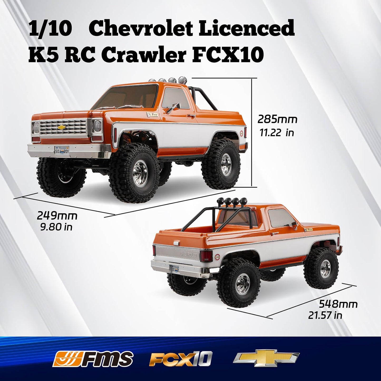 Fms Rc Crawler Fcx10 Chevy K5 Blazer Rs Officially Licensed Pickup Truck Rock Truck 11Ch 2.4Ghz Rc Car For Adults (Orange)