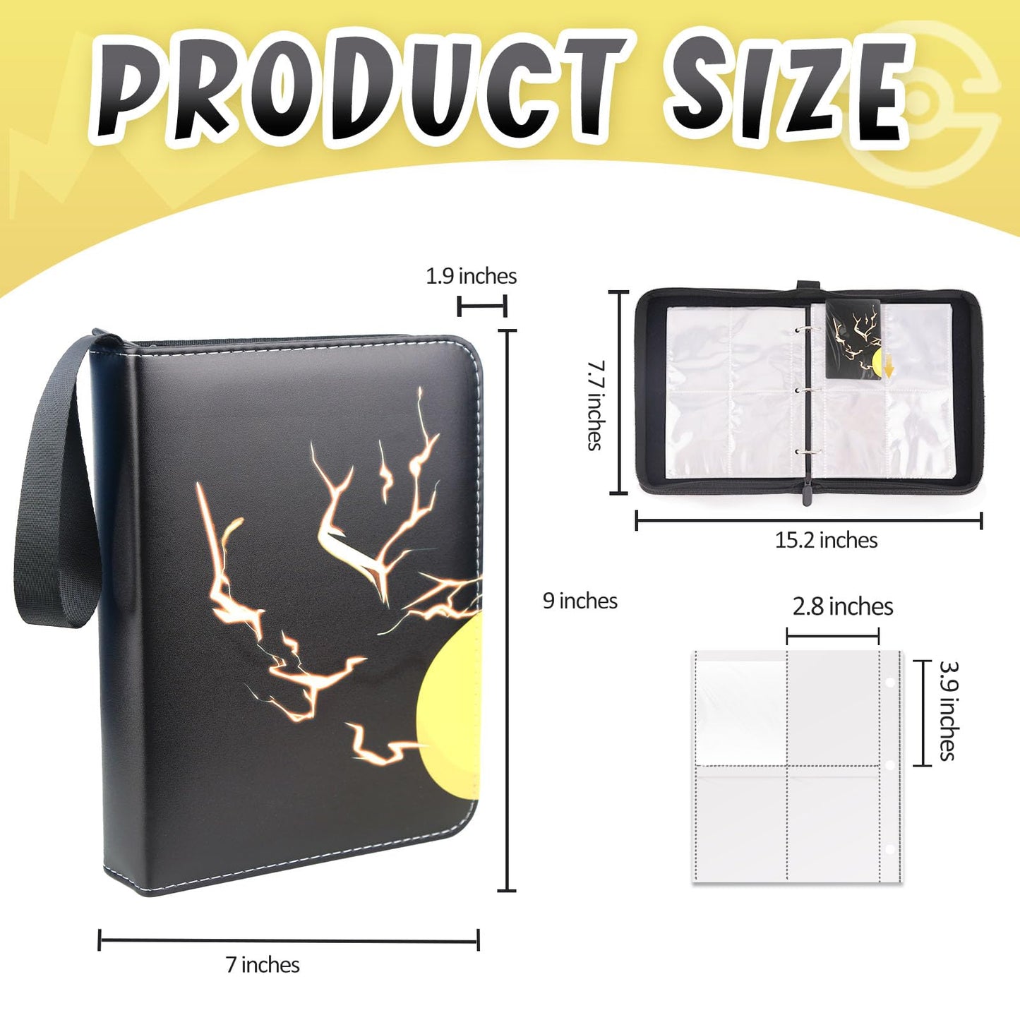 Goroma Card Binder 9-Pockets, 900 Pockets Card Holder With 50 Removable Sleeves, Trading Card Collector Zipper Album Holder, Bla