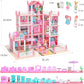 Doll House, Dream Dollhouse For Girls Pretend-Play Diy Dollhouse Kit - 4-Story 11 Rooms Playhouse With 4 Dolls Toy Figures, Furn