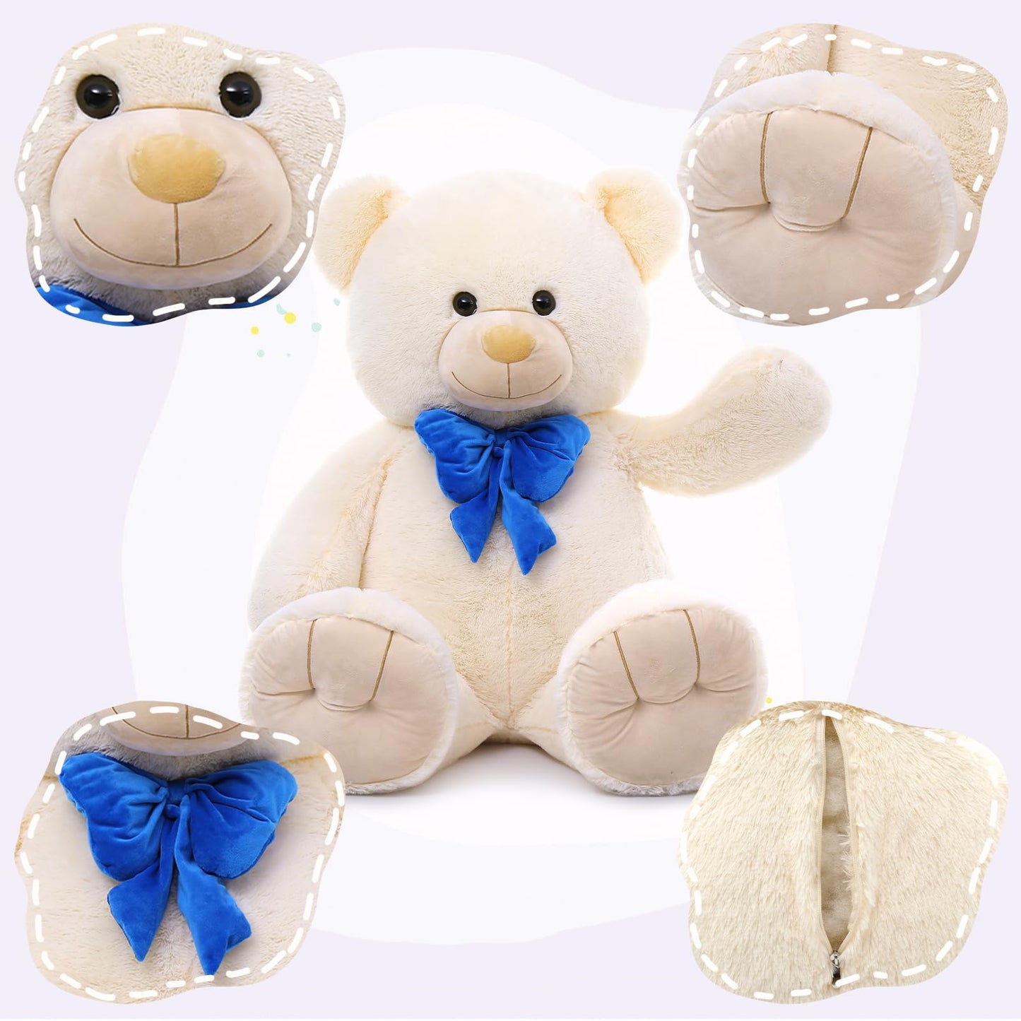 Tezituor Giant Teddy Bear 5 Feet  Soft 59 Big Bear Stuffed Animal Life Size Plush Bear Toy Valentine's Christmas Birthday Gift for Girlfriend Kids White