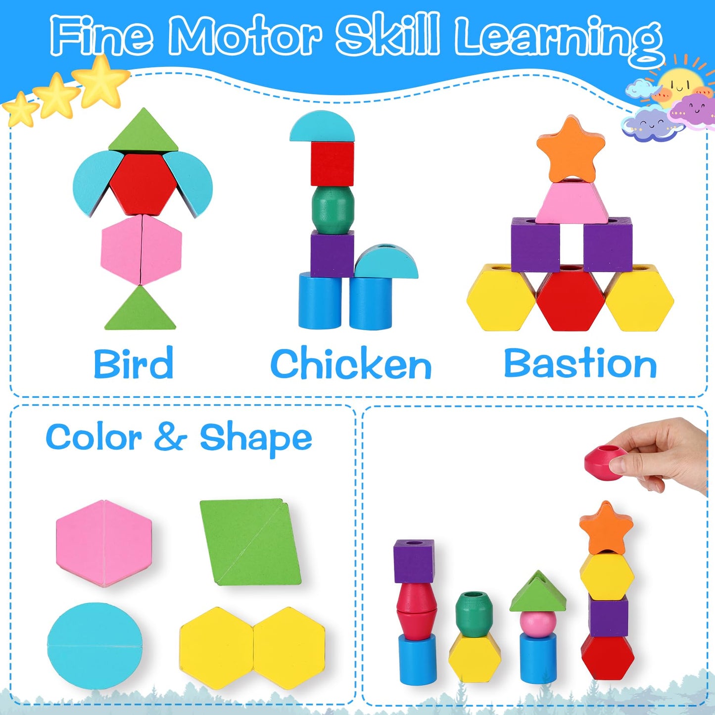 Zqftzq Montessori Lacing Bead Sequencing Toy Set For Toddlers 2 3 4 5 Years Fine Motor Skills Learning Resources Toys Stacking B