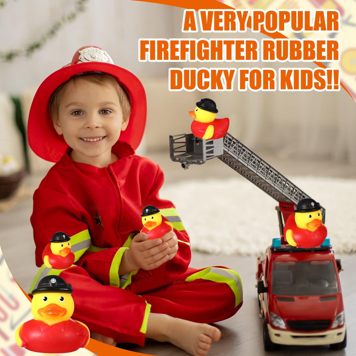 Sotiff Rubber Ducks 2 Inch Cool Rubber Ducky Bath Toy For Party Favors Birthday Party Gifts Beach Summer Bath Tub Pool Toys(48 Pcs,Firefighter Ducks)