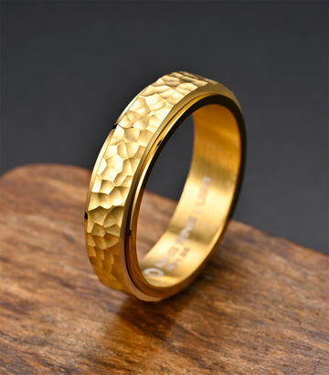 King Ring 6mm Spinner Hammered Ring - Stress Relief Fidget Ring for Men & Women K39V2 - Gold 11