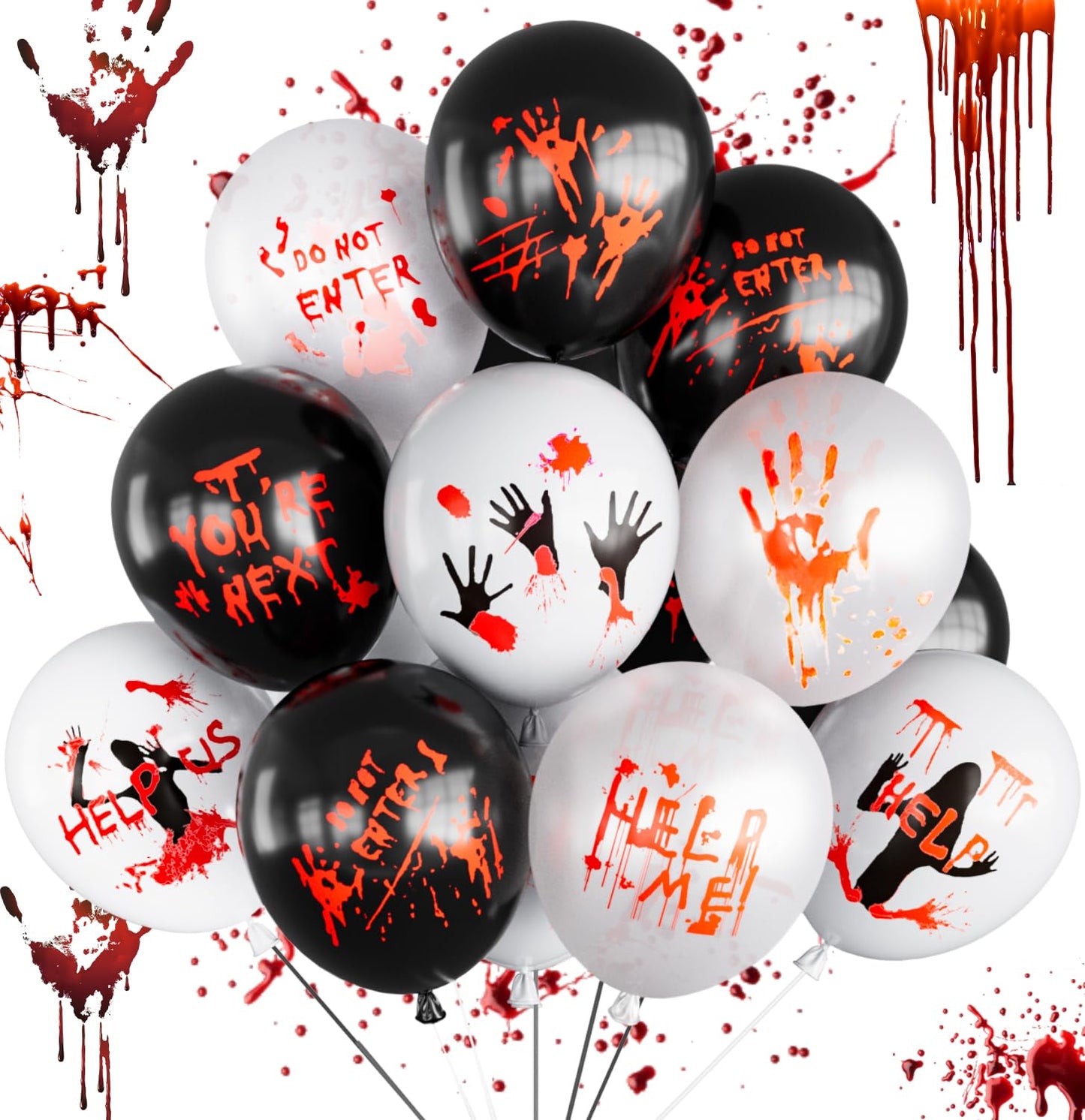 50Pcs Scary Halloween Balloons,12 Inch Bloody Balloons,Horror Balloons With Blood Handprint,Scary Halloween Decorations For Zomb