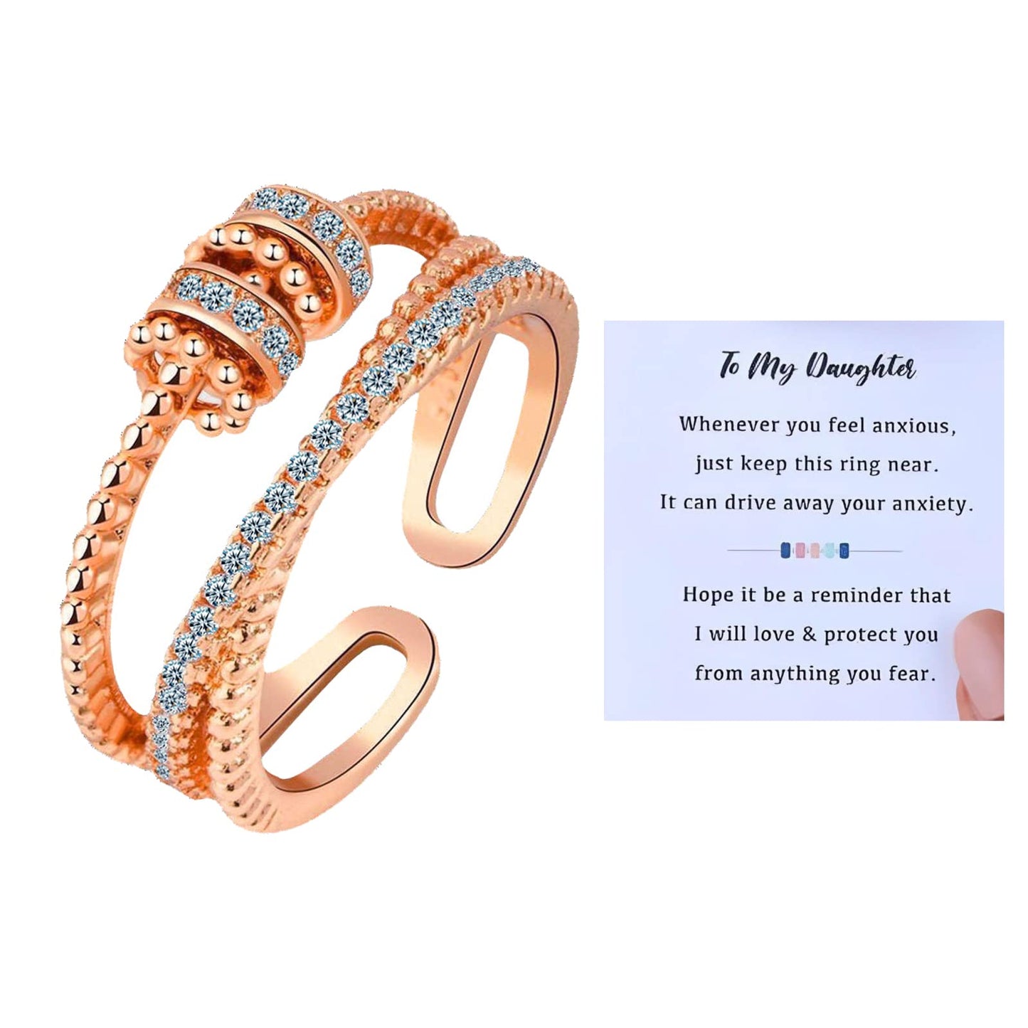 Csiyanjry99 Jansio Threanic Triple-Spin Ring,To My Daughter Vikanda Thermogenic Spinner Ring Feelief Zirconica Triple Fidget Rin