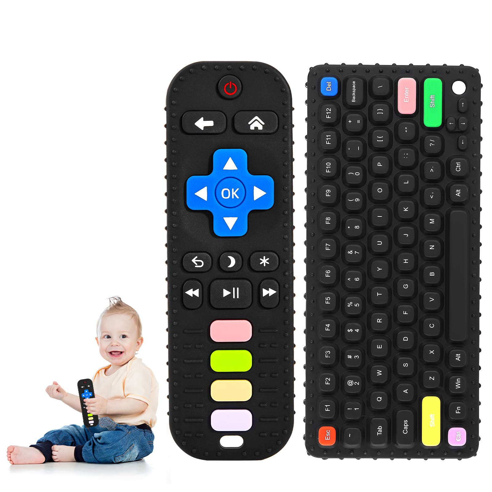 Teething Toys For Baby 3 6 12 18 Months, Realistic Remote Control And Keyboard Baby Teether Toys, Baby Chew Toys, Food Grade Sil