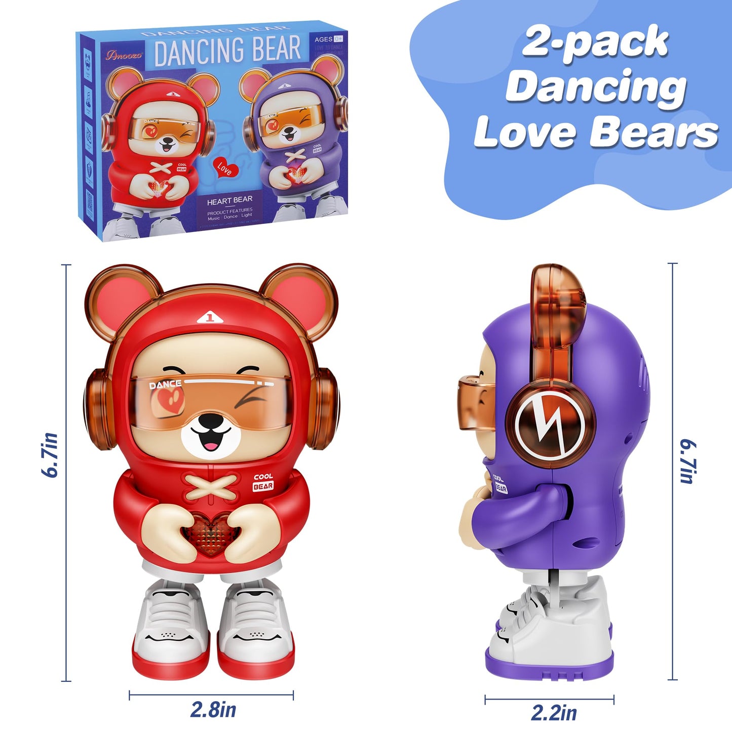 2 Pcs Dancing Bear Toys, Baby Dancing Moving Crawling Musical Toys Age 3-12 Months, with Light, Musical and Dancing, Birthday Gi