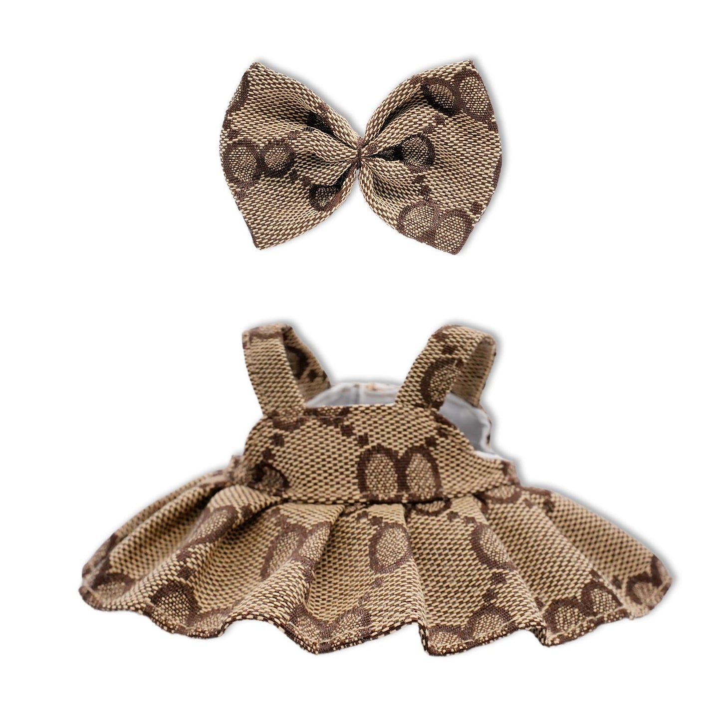 LYBHYQTII Clothes Compatible with 17cm Dolls  enhanced Dolls Accessories 2 Piece Set Including Chic Grid Spaghetti-Strap Dress and Bow  High-End Fashion Outfit for Play & Display - Brown