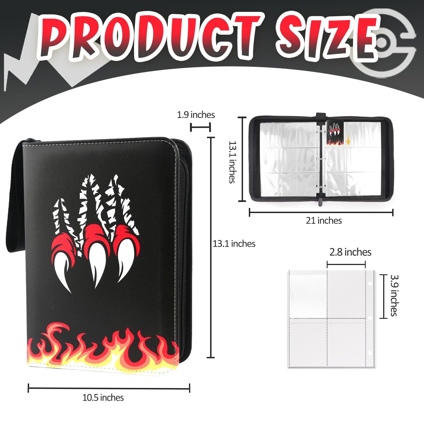Goroma Card Binder 9-Pockets, 900 Pockets Card Holder With 50 Removable Sleeves, Trading Card Collector Zipper Album Holder - Bl