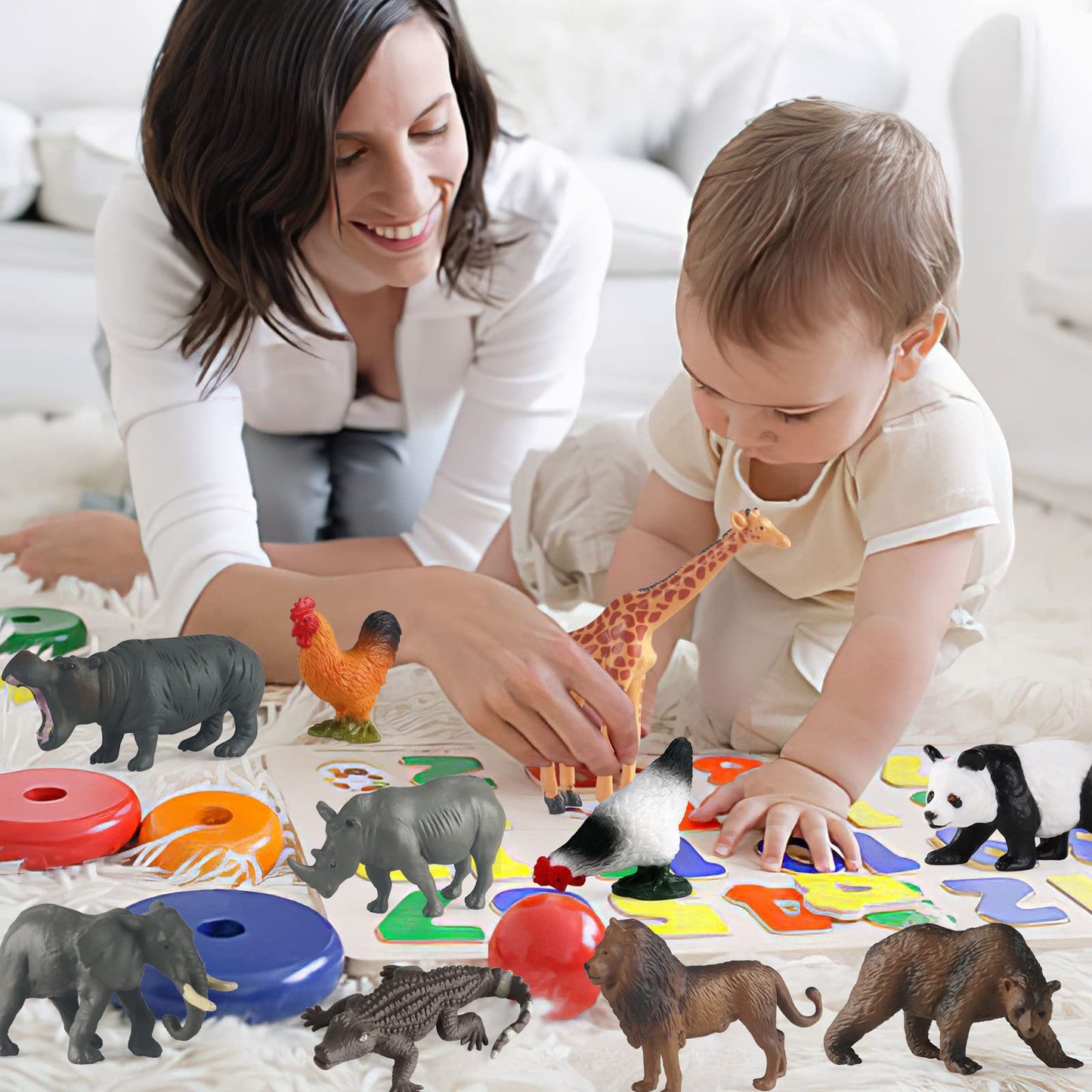 Rcomg 24 Pcs Small Animal Toys Set: Farm Animal Toys & Forest Animal Figures, Realistic Animal Figurines Cake Topper Party Favor For Kids Toddlers