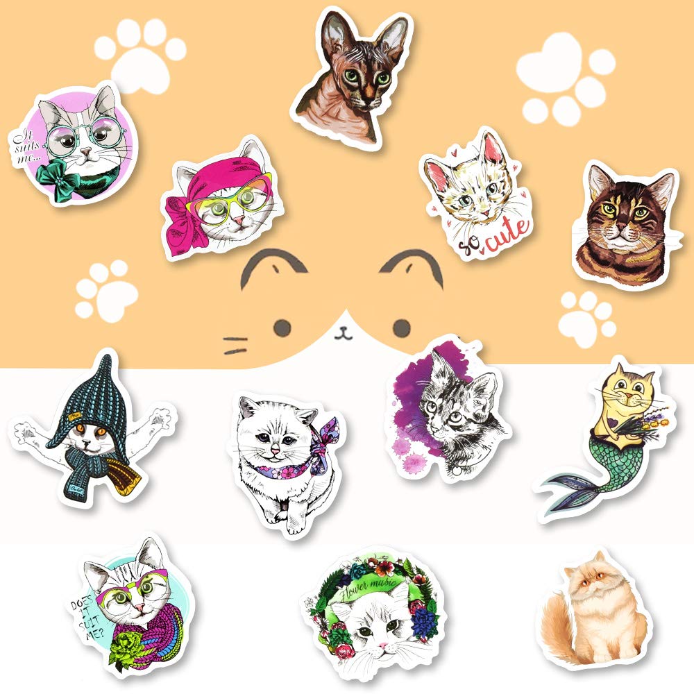 Cat Stickers For Laptop Cat Stickers For Water Bottles Waterproof Cute Cat Stickers Pack (50 Pcs)