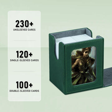 Infinity Guard MTG Deck Box with Commander Display for 120+ Single Sleeved Cards  Denim Magnetic Card Storage Box Fits for TCG CCG Magic Cards (Ink&Green)