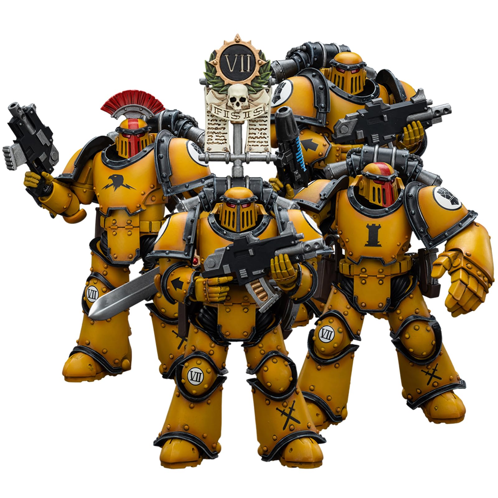 Joytoy Warhammer 40K Imperial Fists, Imperial Fists Legion Mkiii Tactical Four Person Team 1/18 Action Figure Collection Model