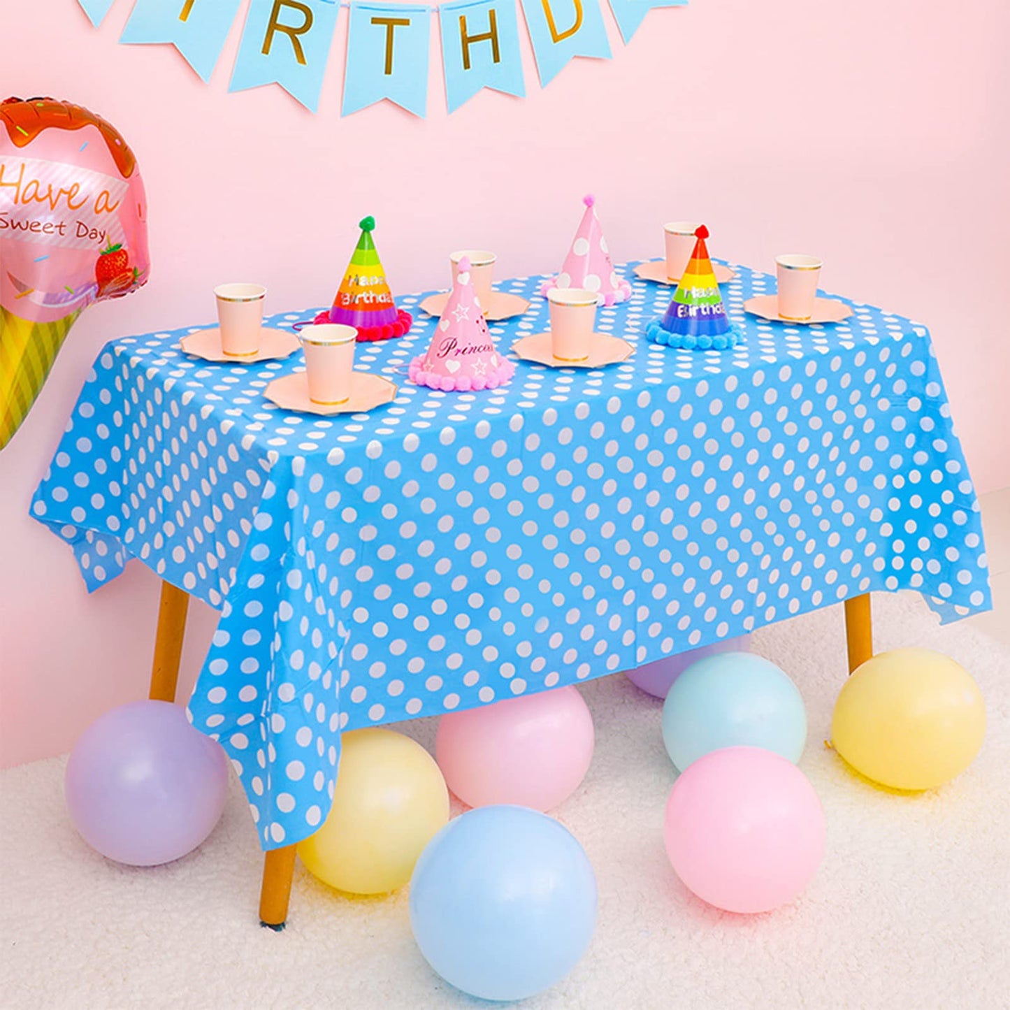 Zjdhpty 3Pack Tablecloths For Rectangle Tables, Light Blue Polka Dot Plastic Disposable Table Cloths For Parties, Easy To Clean,