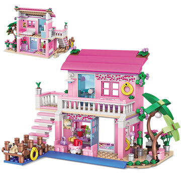 Hsanhe Pink Girls Seaside Beach Villa Building Set Compatible With Lego Friends Construction Educational Toy For Kids Age 6-12 And Up 474 Pcs 7646