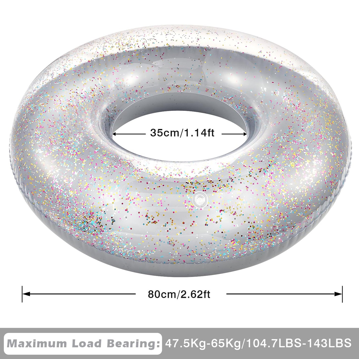Moko Swim Rings With Glitter, 90Cm Diameter Inflatable Pool Float Swimming Pool Float Tube Round Shaped Swimming Tube Water Fun