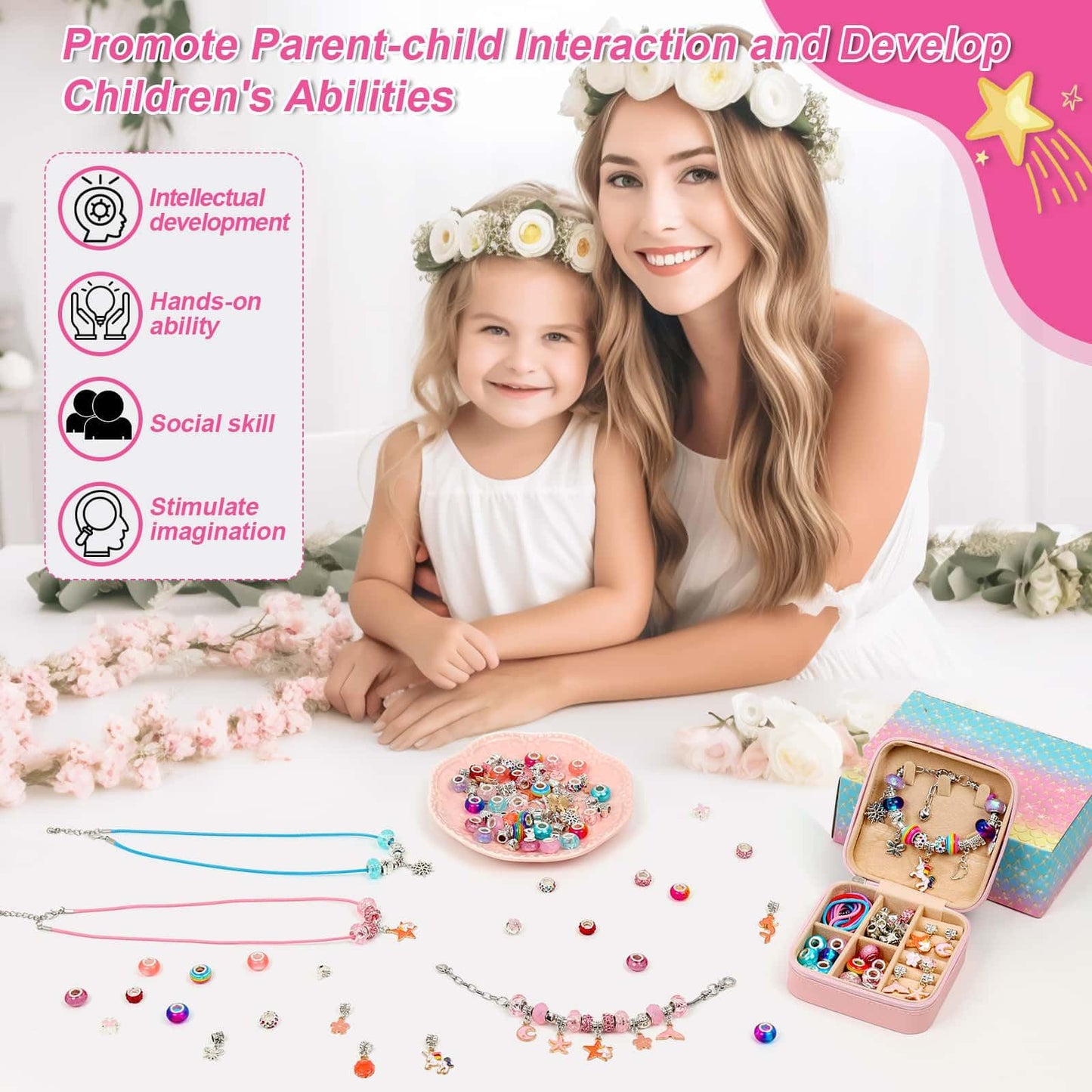 LifeisLuck Charm with Bracelet Making Kit, Jewelry Making Kit for Girls DIY Bead Necklace Kit with A to Z Bracelet Box Unicorns
