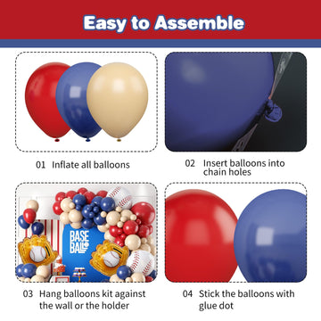 Baseball Birthday Party Decorations, Navy Blue Red Nude Balloon Arch With Baseball Glove Foil Balloons For Boys Girls Summer Birthdays Party Baseball Themed Party Decorations