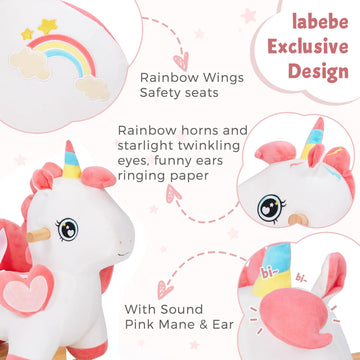 Labebe Baby Rocking Horse With Seat Belt,Ride Unicorn Bouncer For Kid 6 Month -3 Years,Stuffed Animal Rocker,Riding Toy For Baby Girls, Nursery Birthday Gift