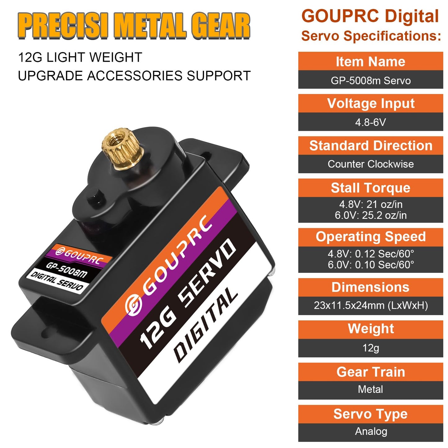 Gouprc 12G Rc Digital Micro Servo Of Metal Steel Gear With Servo Mount Bracket & 25T Servo Horn For Scx24 Servo Rc Car Upgrade P