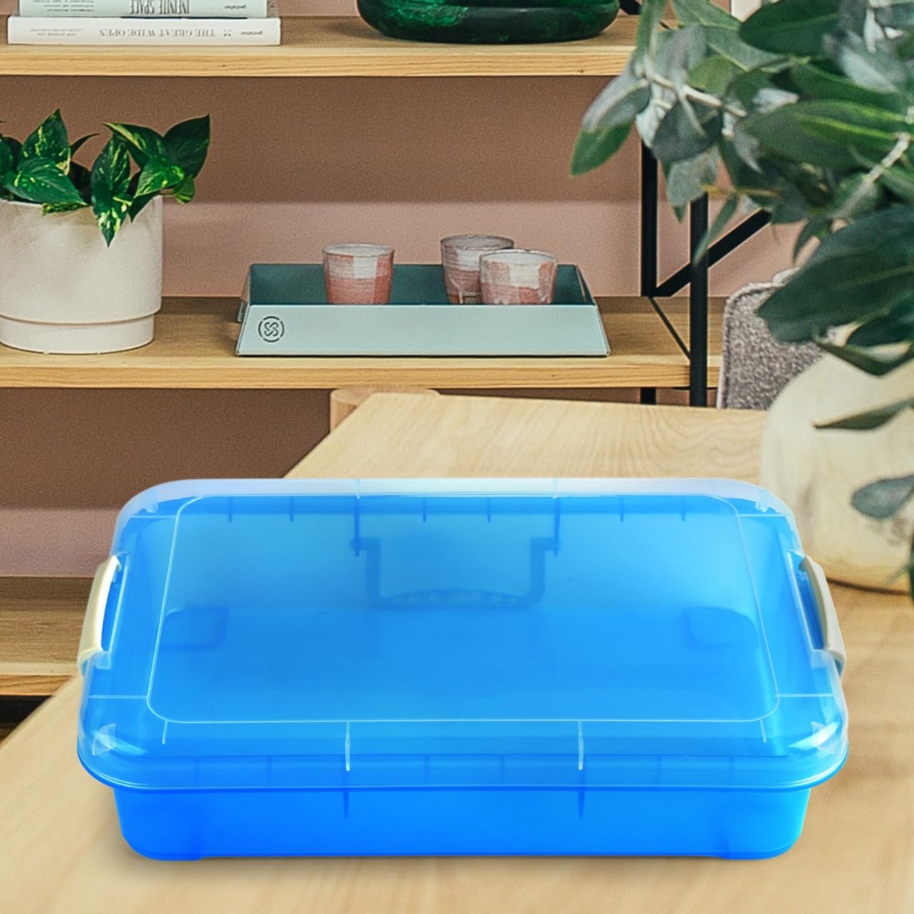 Madzee 15 Inch Portable Sensory Bin Play Tray With Lid, Fill With Water, Sand, Beads And More (Blue)