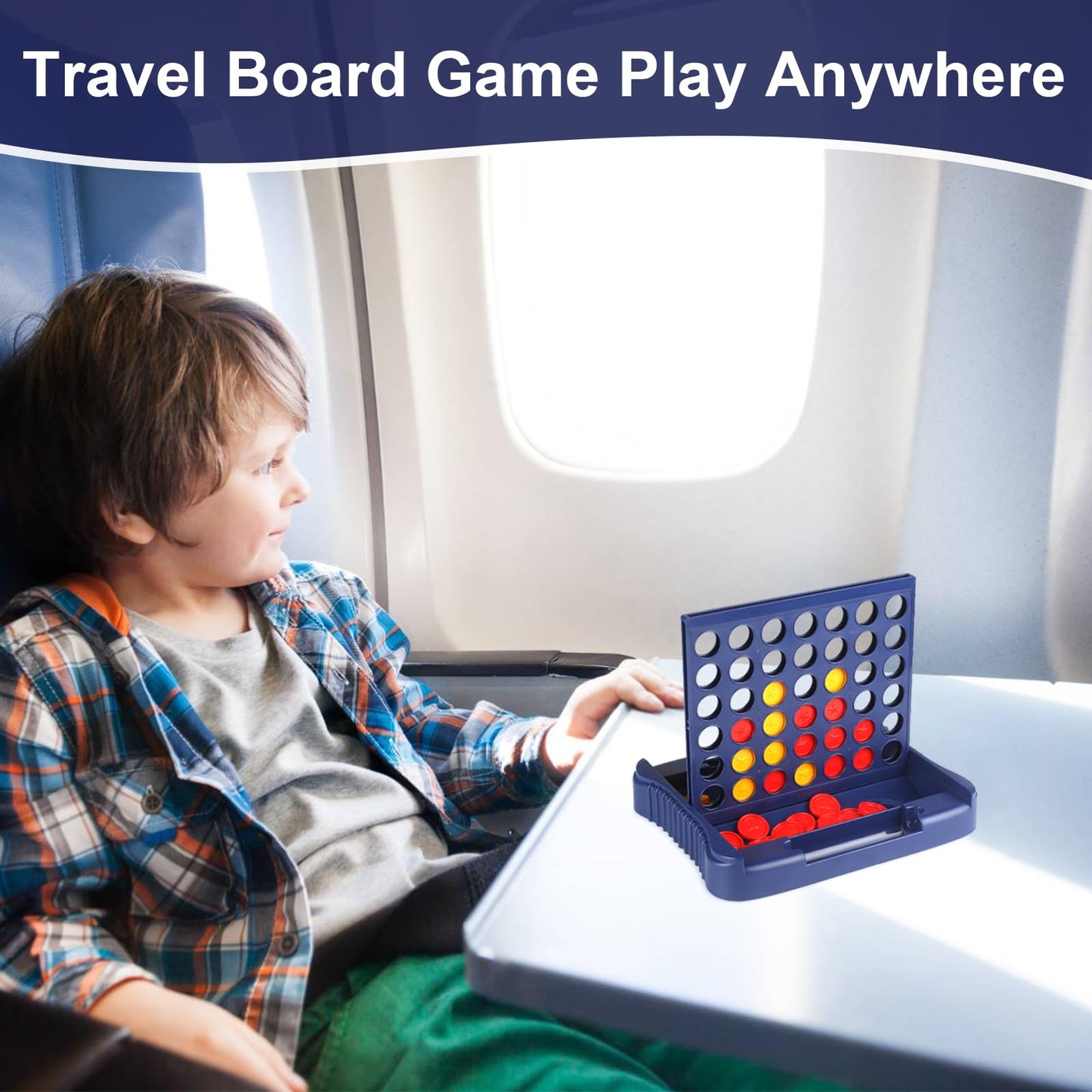 Vikutu 4 In A Row Connect Game, Travel Board Games For Kids Adults, Get 4 In A Row To Win - 9 X 7.4 Inches(Blue)