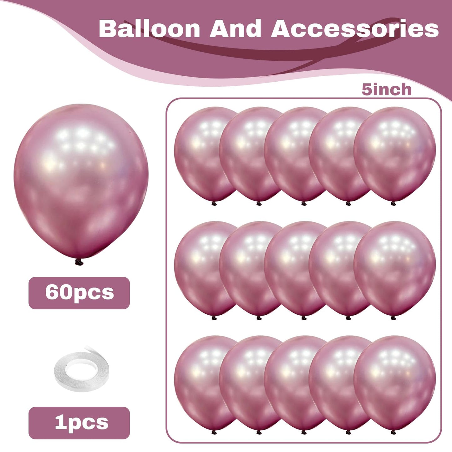 Jobkoo 60Pcs Metallic Pink Balloons 5Inch Shiny Chrome Light Pink Balloon Light Purple Metallic Party Balloons Small Pink Chrome