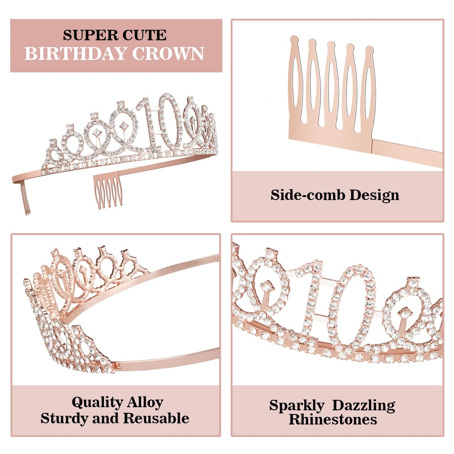 10Th Birthday Decorations For Girls, Including Sash, Crown/Tiara, Candles, Cake Topper. 10Th Birthday Gifts For Girls, Rose Gold Party Decor Supplies