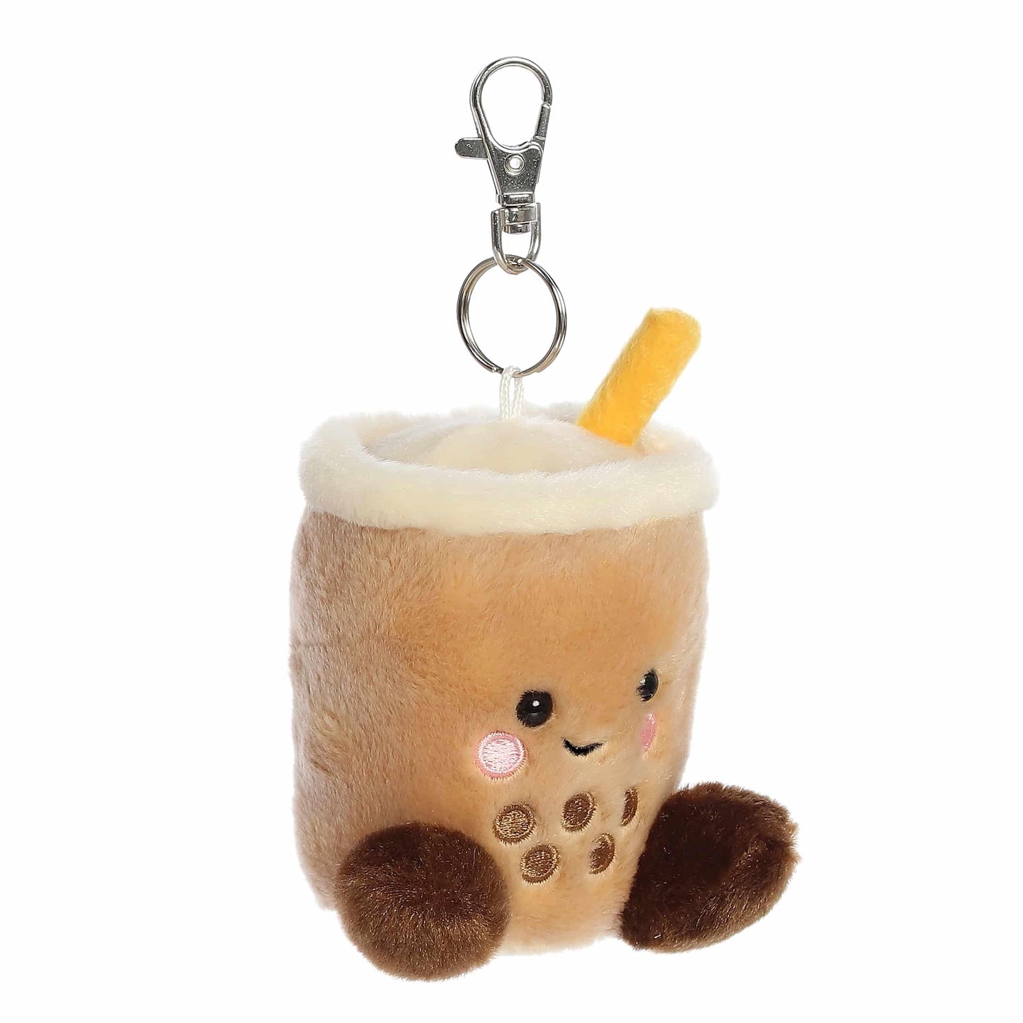 Aurora Adorable Palm Pals Milky Tea Boba Clip-On - Fun Collectible Plush for Kids and mature-themed Collectors - Perfect for Decorating Rooms and Birthday Gifts - Brown 4 Inches