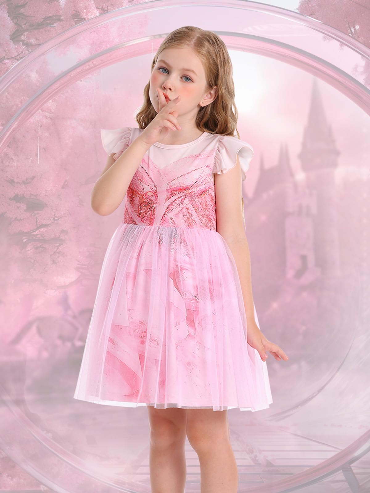 Marendyee Pink Witch Dress For Girls Halloween Costume Kids Tulle Dresses Flutter Sleeve (3-4 Years)