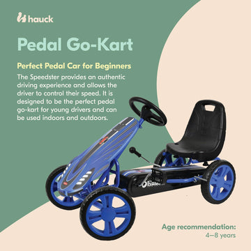 Hauck Speedster Pedal Go Kart With Adjustable Bucket Seat For Kids Ages 4 To 8, Blue