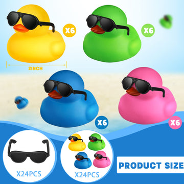 24 Pcs Mini Rubber Ducks With Sunglasses, Rubber Ducks In Bulk Valentine Duck Bathtub Toys For Cruise Valentines Kids Classroom Gift Exchange(Mixed Colors, Eyeglasses)