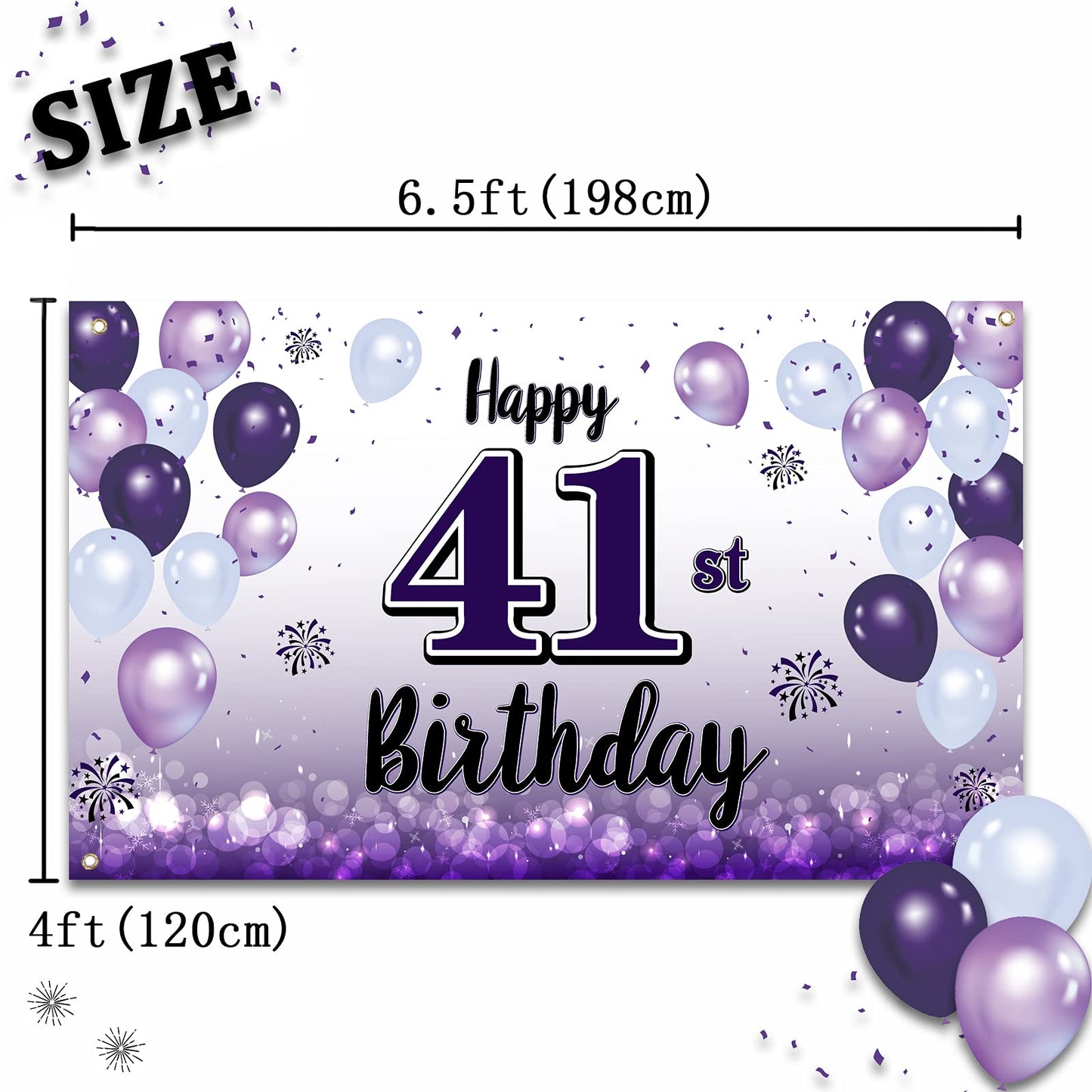 LASKYER Happy 41st Birthday Decorations,41st Purple Balloon Large Birthday Banner Backdrop Sign,41 Years Old Bday Party Supplies