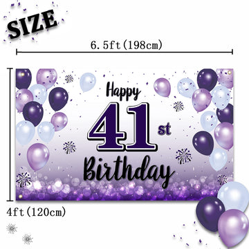 LASKYER Happy 41st Birthday Decorations,41st Purple Balloon Large Birthday Banner Backdrop Sign,41 Years Old Bday Party Supplies
