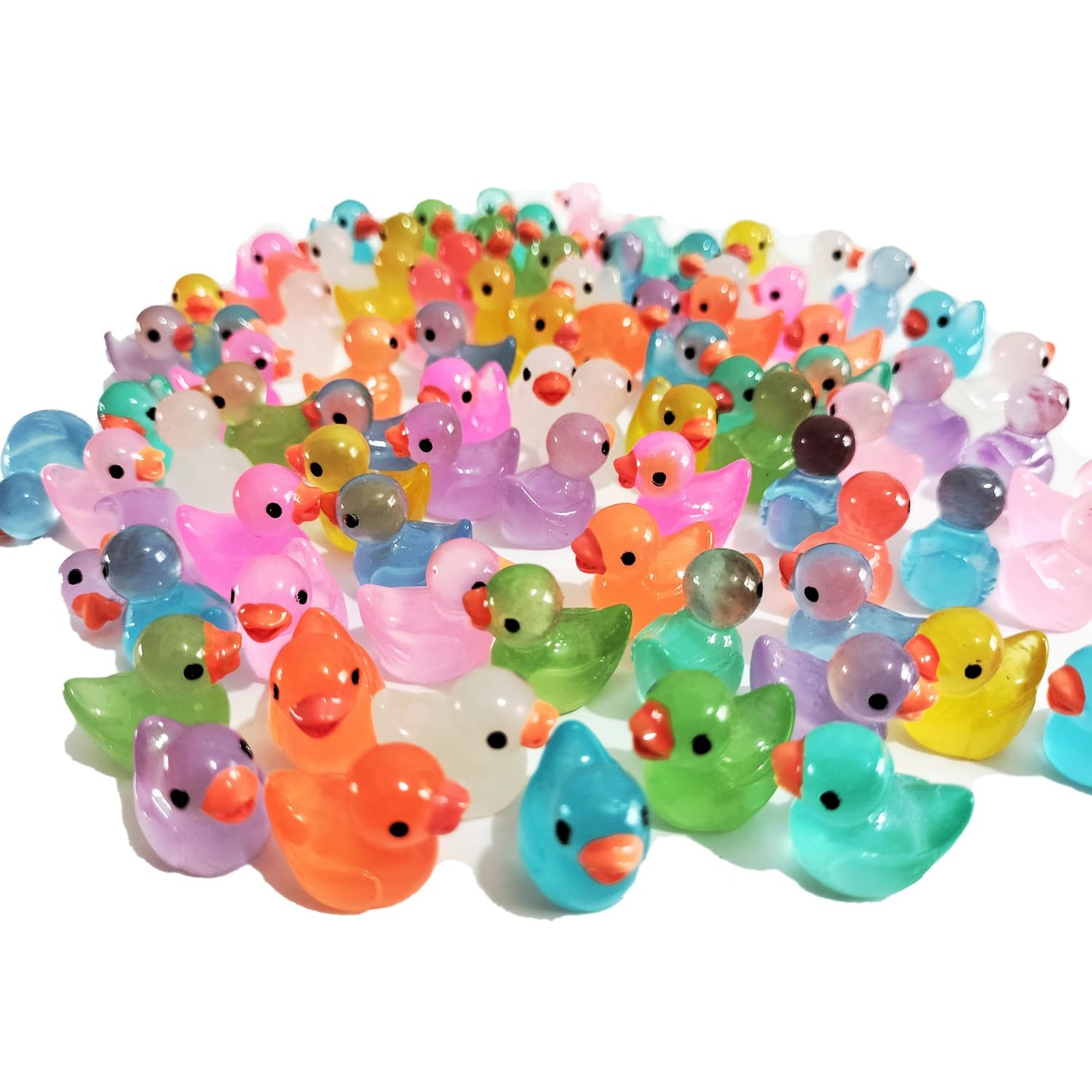 Cidinge 60 Pcs Mini Resin Ducks Luminous Tiny Ducks Miniature Duck Glow in The Dark for DIY Garden Dollhouse Duck Accessories Mi