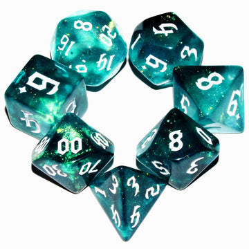 Galaxy Dice Set| Dark Green Mix Cyan Crystal DND Dice Set for Board Game