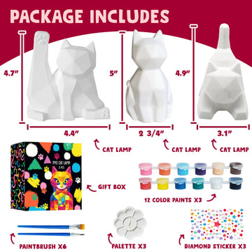 Goody King Paint Your Own Cat Lamp Kit 3pcs,DIY Cat Crafts Night Light, Arts & Crafts for Kids Ages 8-12, Painting Kit for Girls